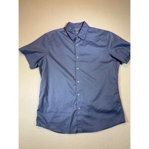 Sonoma Mens Blue Pattern Button Down Short Sleeve Casual Shirt